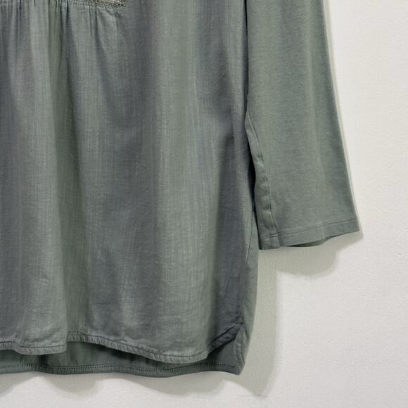 J Jill Embroidered Shirt Top S Sage Green V Neck 3/4 Sleeve Boho Casual Floral - Picture 2 of 9